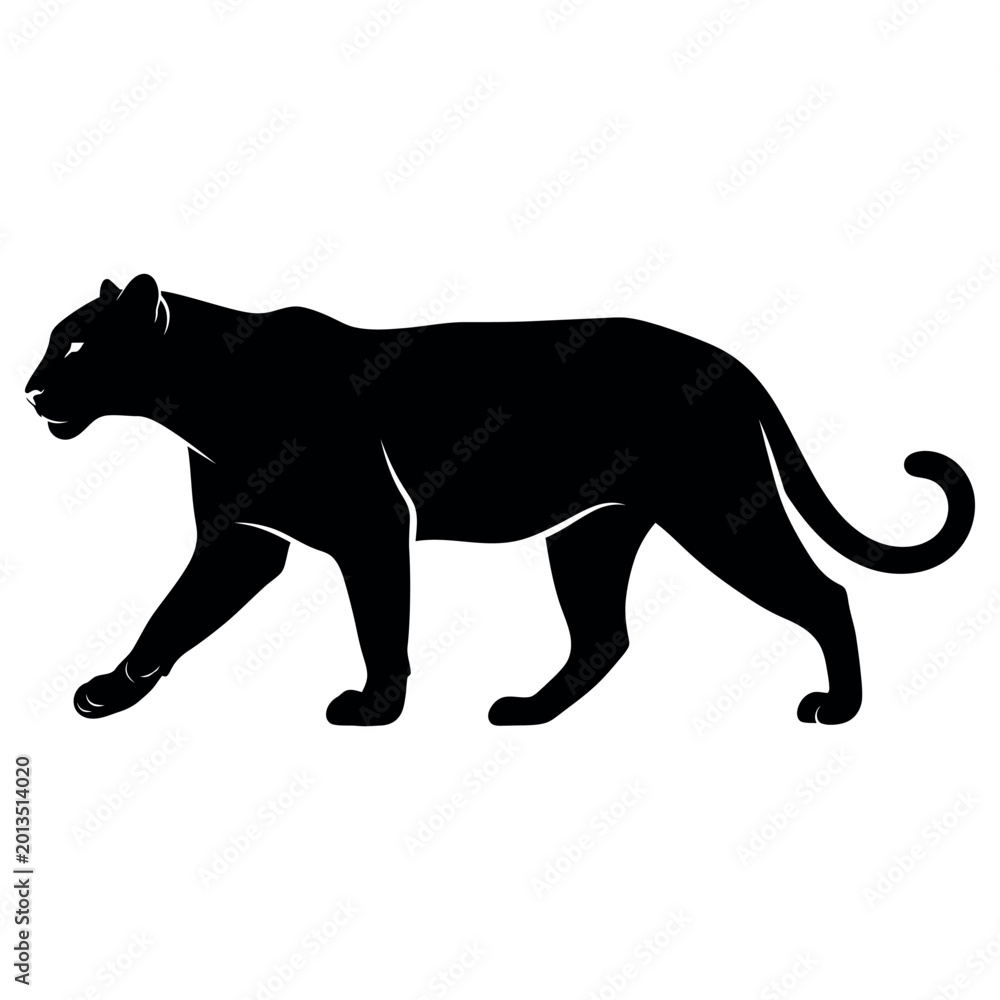 Obraz premium black panther walking silhouette vector illustration flat design