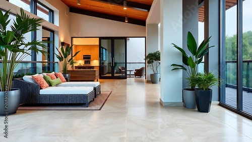 Indoor-outdoor terrace transition, seamless flooring and design continuity
