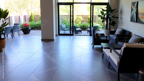 Indoor-outdoor terrace transition, seamless flooring and design continuity
