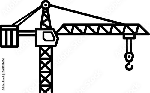 Cuadro en lienzo Construction crane vector icon with heavy duty crane operator line art construct