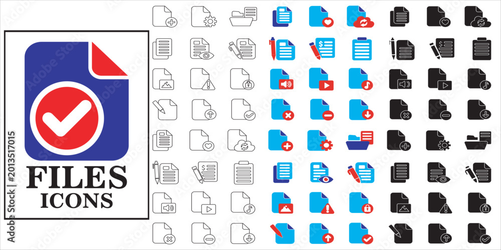 Obraz premium files icon set bundle. file, document, paper, archieve, business, office and more. simple flat complete vector