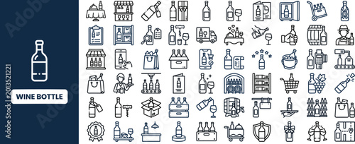 Fotografía Wine Bottle and Beverage outline icon set