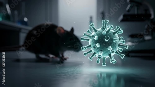 3D Visualization of a Hantavirus Particle Beside a Laboratory Mouse