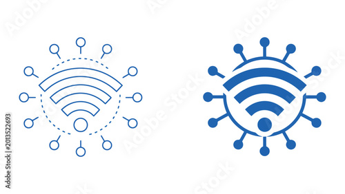 Photos Dual style wireless connectivity hub icon set featuring clean line art and solid