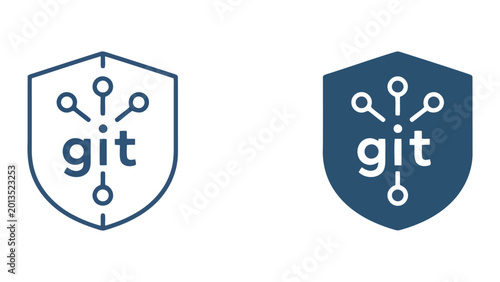 Foto Git version control system shield icon with connected nodes for developer tools