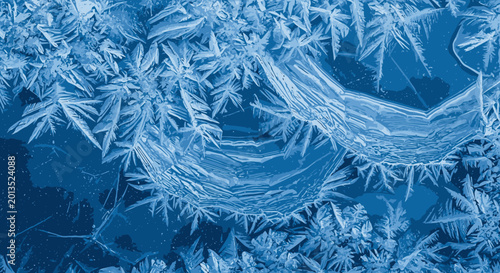 Fotografija Abstract blue frost patterns and ice crystals in winter