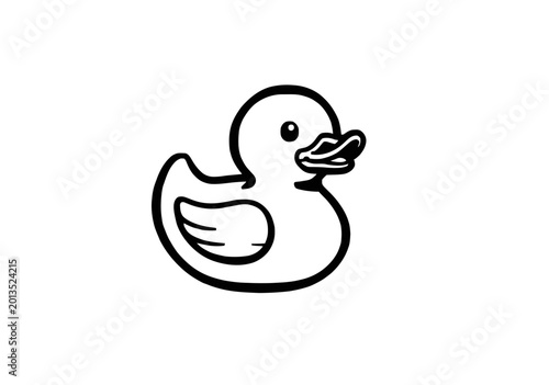 Obraz na płótnie Cute cartoon rubber duck, simple line art icon, isolated on white background