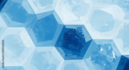 Fotografie Abstract blue hexagonal pattern with crystalline ice texture