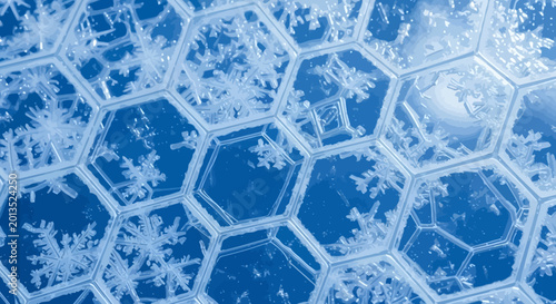 Bild auf Leinwand Abstract blue hexagonal ice crystal pattern background