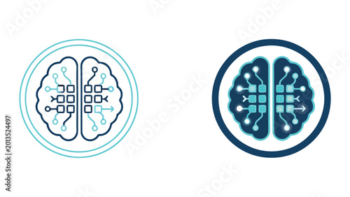 Artificial intelligence and neural network brain concept featuring a digital brain with circuit board patterns for machine learning and advanced data processing vector illustration design