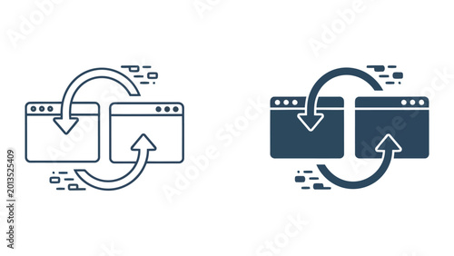 Foto Data synchronization and web browser transfer icon set illustrating file exchang