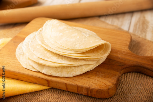 Photography Flour Tortillas, called Tortillas de Harina, is a flat bread made with wheat flour and lard or butter, without yeast, and widely consumed daily in Mexico, especially in the north of the country