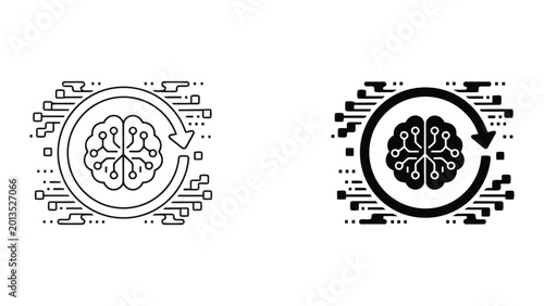 Artificial intelligence brain processing and neural network cycle icon