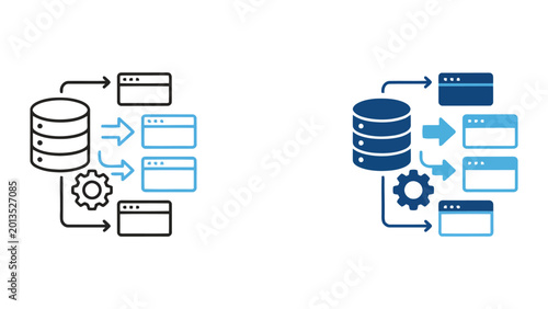 Bilde på lerret Database management system architecture with server icon and connected browser w