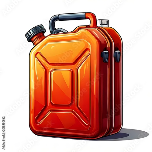 Bright orange portable fuel container with handle