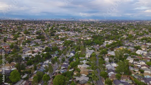 Ladera Heights Lateral Aerial View With Downtown Los Angeles Skyline 02
