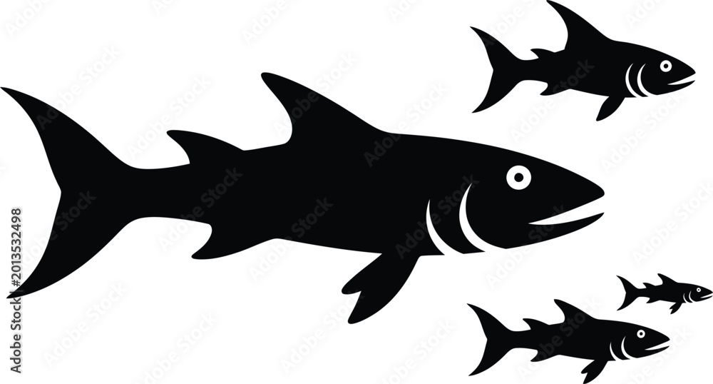 Fototapeta premium Black Fish Swimming on White Background