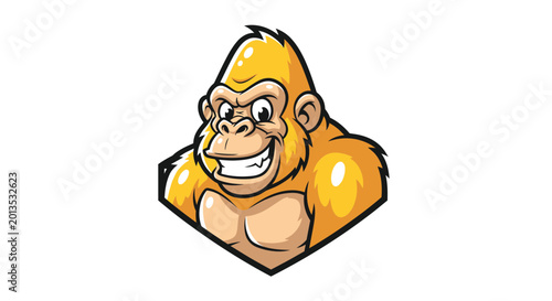 Canvas Print Friendly Golden Gorilla Mascot Character Head - Cartoon Style