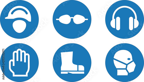 Bild auf Leinwand Collection of mandatory personal protective equipment PPE signs flat design vect