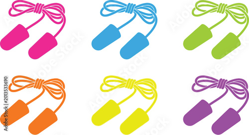 Foto Set of colorful industrial earplugs connected by a string a flat vector illustra