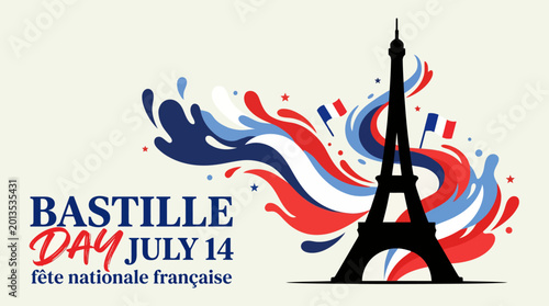 Quadro su tela Bastille Day National Celebration Graphic Featuring Eiffel Tower and French Flag