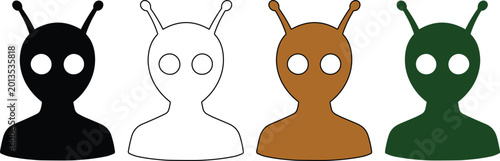 Photos Alien head vector icons, minimalist extraterrestrial silhouette set, space invader avatar collection