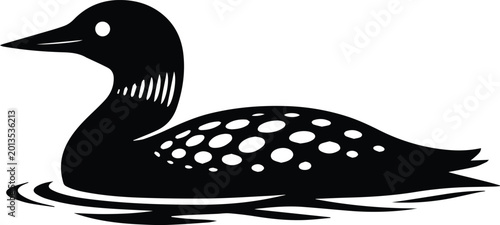 Schilderij op canvas Black and white loon bird vector illustration, swimming common loon graphic, min