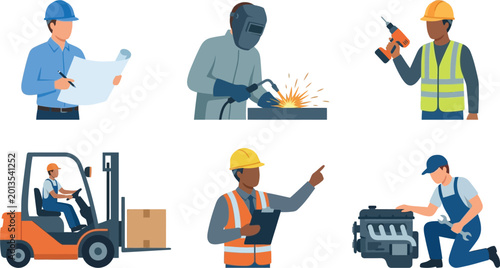Εκτύπωση καμβά Collection of diverse industrial workers and skilled tradesmen illustrated in a