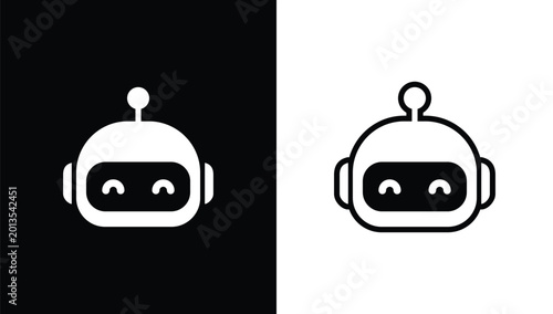Slika na platnu Minimalist robot icons with happy face expressions on black background