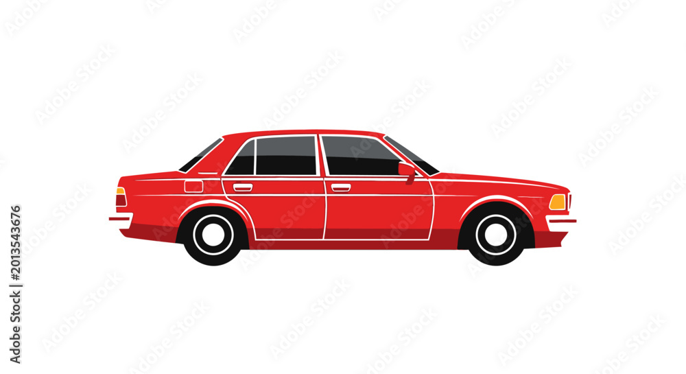 Obraz premium Red sedan car vector illustration isolated on white background