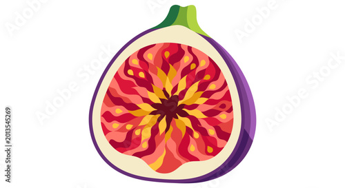 Half cut fresh fig fruit vector illustration in flat design style isolated on white background for food and grocery