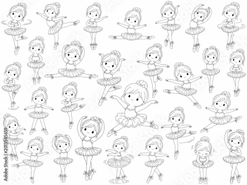 Cute ballerina girls in various poses, showcasing grace and elegance in dance