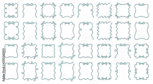 かわいいリボンのフレームのベクターイラストセット。線画、りぼん、飾り