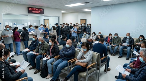 Overcrowded Hospital Waiting Room Reflecting Population Density and Healthcare Crisis