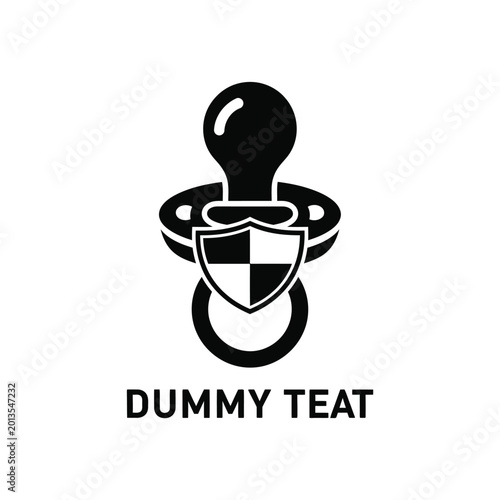 Schilderij op canvas black and white dummy teat icon with shield isolated on white background high qu