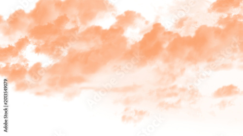 Canvas Print Peach orange watercolor clouds on white background, soft pastel sky texture, art
