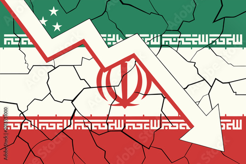 Photos Iran political unrest concept with collapsing economic arrow and growing instability in Tehran government system