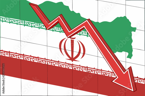 Картината върху платно Islamic Republic political crisis illustration featuring downward economic arrow and Tehran unrest symbolism