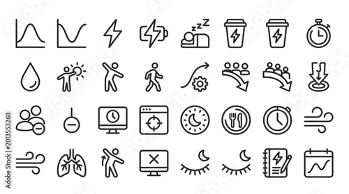 Set of activity and well-being line icons, vector collection of outline symbols.