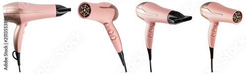 Quadro em tela Elegant rose gold and pink hair dryers, a modern collection ideal for professional salon and home styling equipment