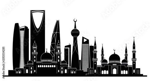 Saudi Arabia Skyline Silhouette - Riyadh Cityscape with Islamic Architecture