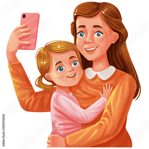 a woman and a child are taking a selfie