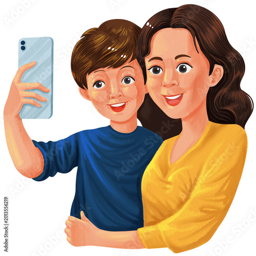 a woman and a child are taking a selfie