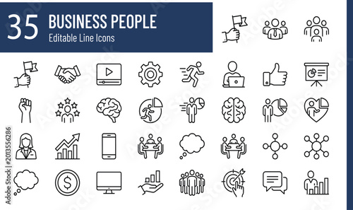 Tableau sur toile Business People Editable Line Icons Set for Professionals, Teams, Meetings, and Leadership in Workspaces