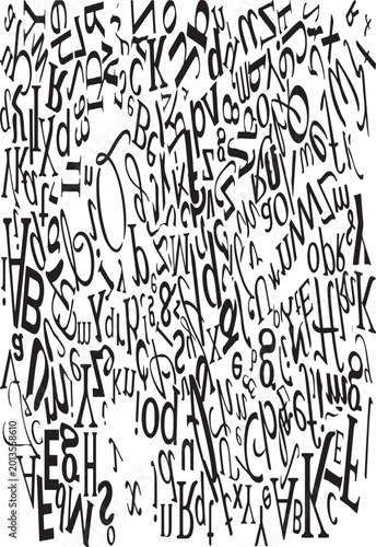 Black letters and numbers on white background
