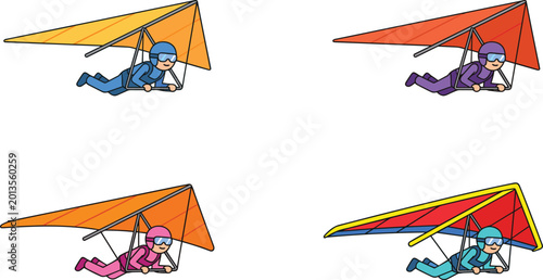 Photos Hang Gliding Set with People Flying in Colorful Gliders for Extreme Sports and A