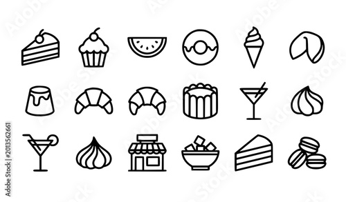 Foto Minimal Bakery and Fast Food Line Icon Collection with Bread Burger Pretzel and