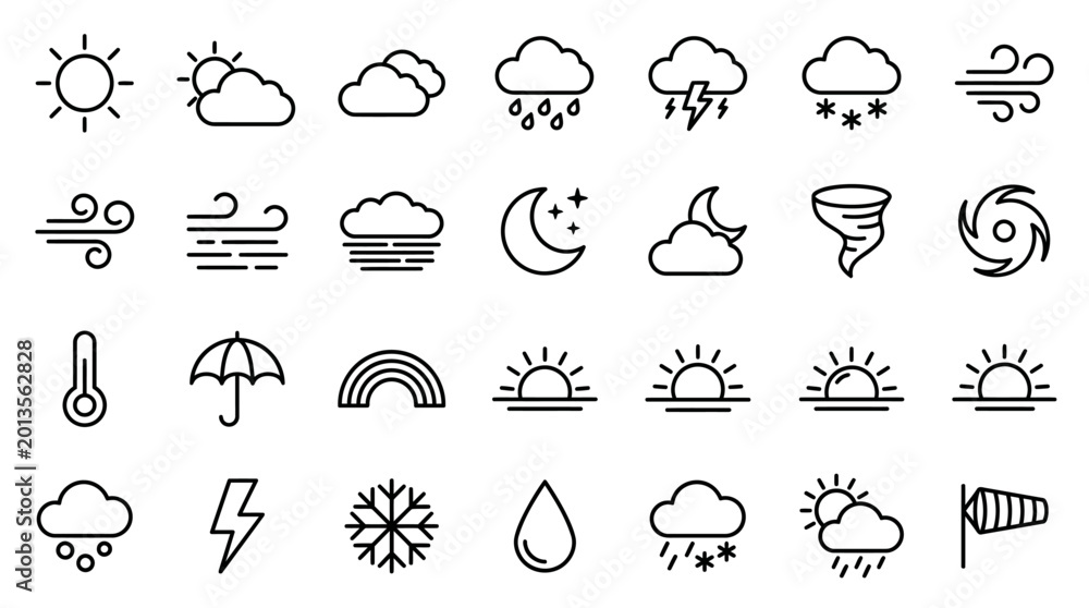 Fototapeta premium Vector Icons Hand Drawn Weather Icons Set Collection. EPS Editable