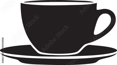 Fotografía Black tea cup, coffee mug, saucer set, monochrome icon, simple illustration