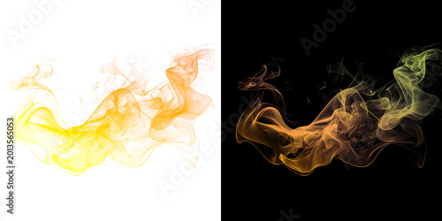 Fotografie Vibrant orange and yellow smoke swirls on white and black backgrounds